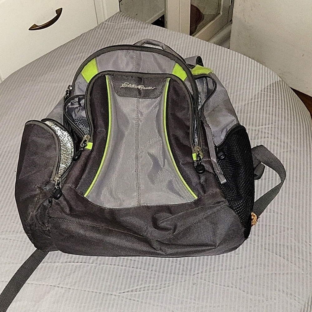 Eddie Bauer Backpack Insulated‎ Pocket Hiking Travel School Gray